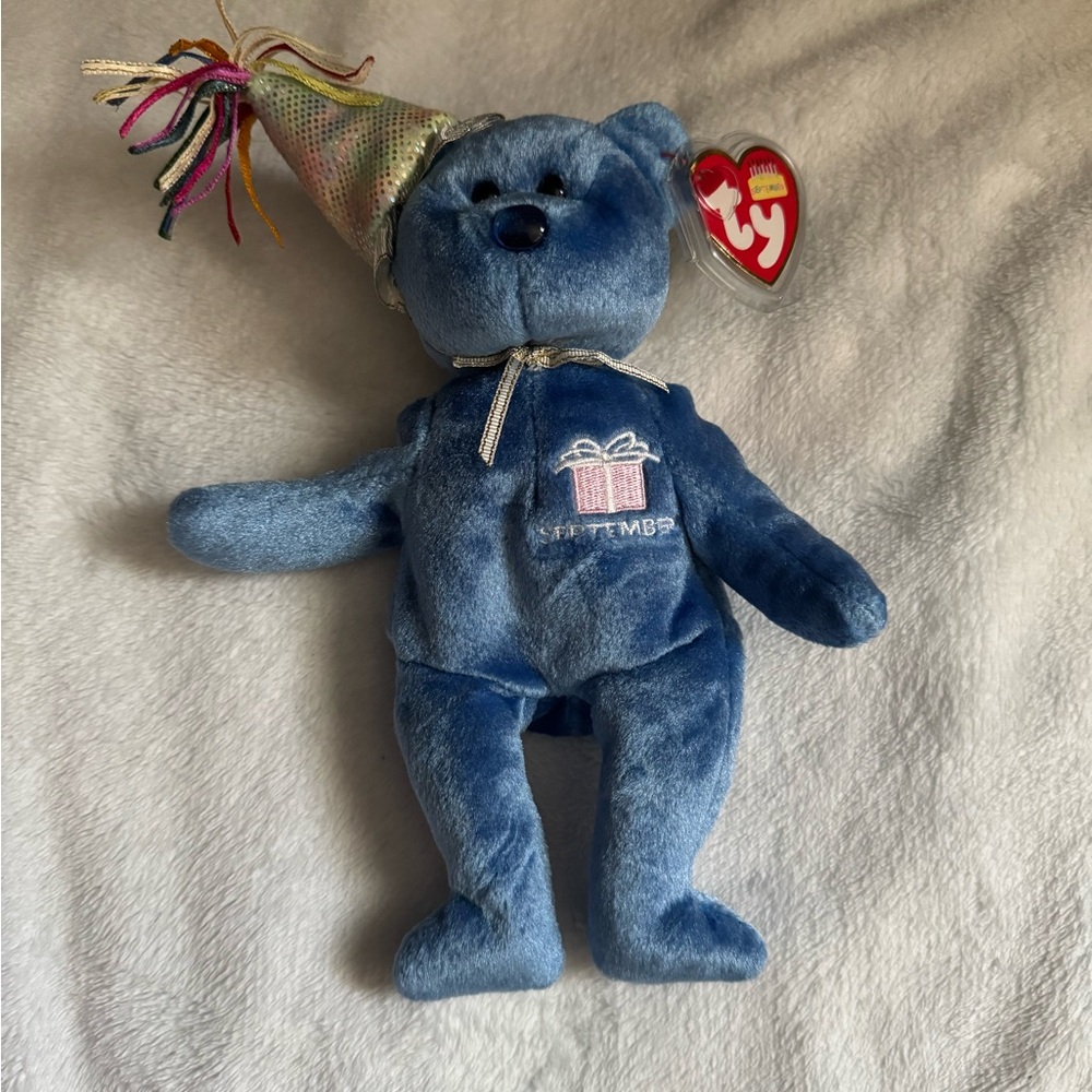 Ty Plush Blue Bear with Festive Hat